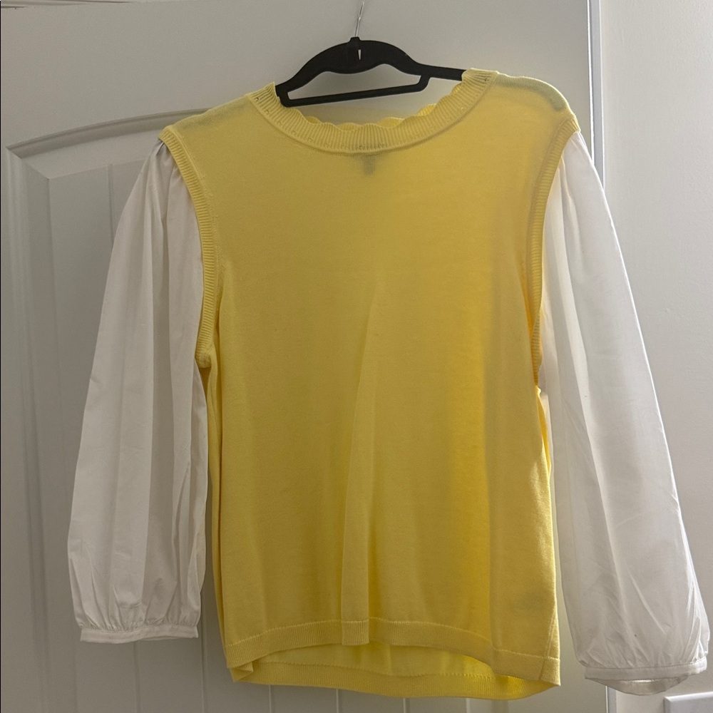 Talbots Sunny Yellow Blouse with White Sleeves